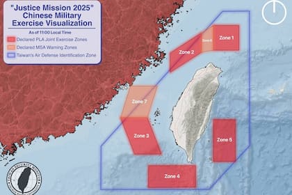 Mapa de la "Misión Justicia 2025" de China. Fuente: X