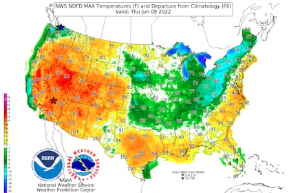 Mapa de la ola de calor en Estados Unidos