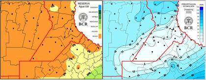 Mapa de la reserva de agua útil y precipitación acumulada en el invierno 2022