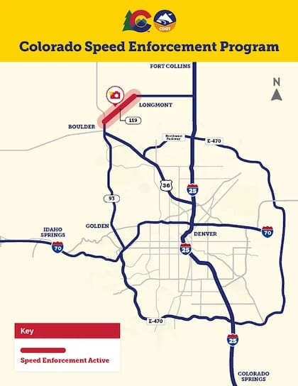 Mapa de la zona donde se implementa el programa de control de velocidad de Colorado.