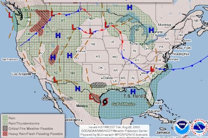 Mapa de las condiciones del clima en EE.UU. para este 22 de agosto