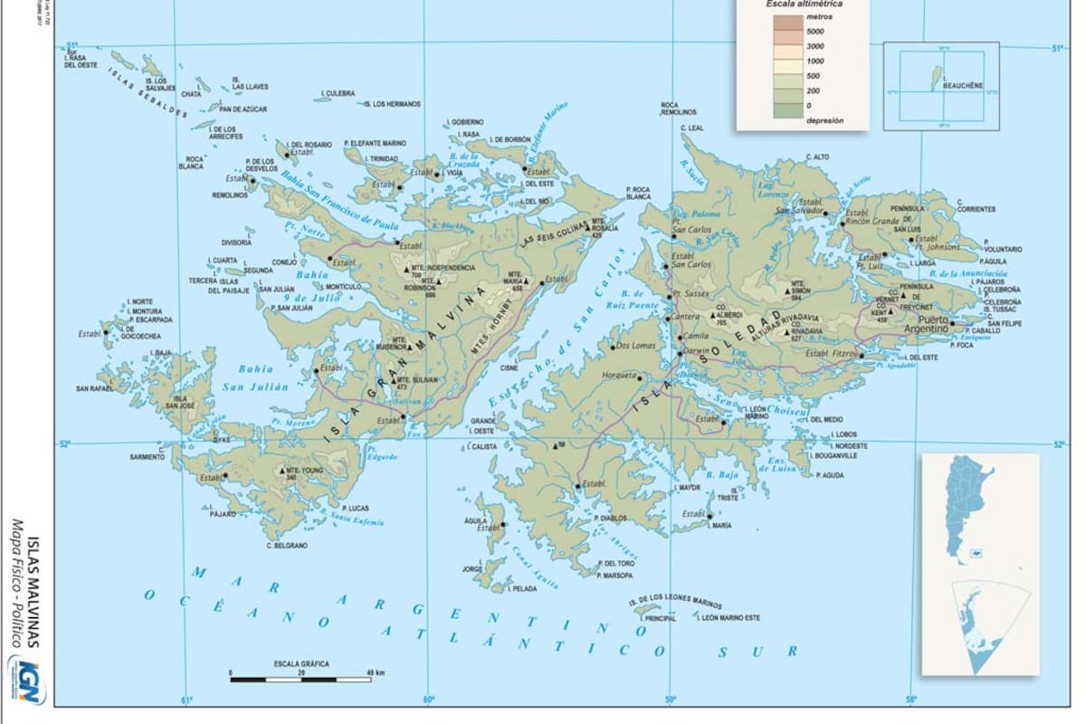 Mapa de las Islas Malvinas