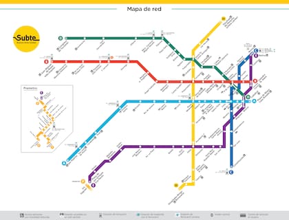 Mapa de las líneas del subte porteño