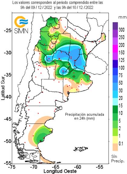 Mapa de las lluvias de las últimas 24 horas