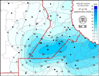 Mapa de las lluvias ya registradas en septiembre en la zona núcleo