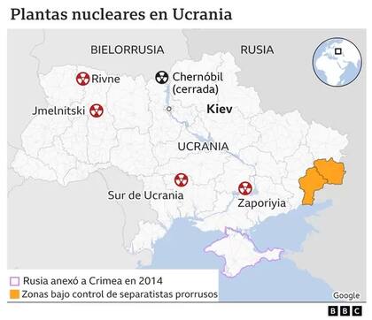 Mapa de las plantas nucleares ucranianas