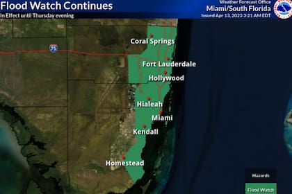 Mapa de las zonas con riesgo de inundaciones en Florida marcadas en color verde