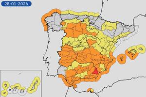 Mapa de las zonas más afectadas por el temporal en España, provista por la Agencia Estatal de Meteorología. Fuente: X