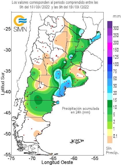 Mapa de lluvias del domingo