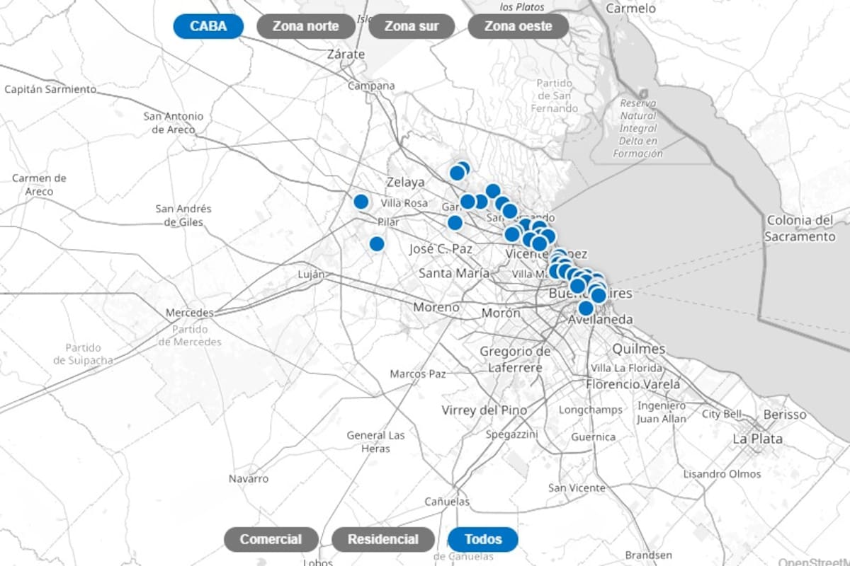 Mapa de los desarrollos inmobiliario en CABA y zona norte