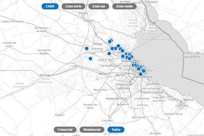Mapa de los desarrollos inmobiliario en CABA y zona norte