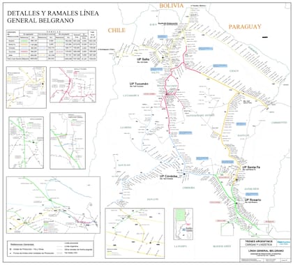 Mapa de los ramales línea Belgrano