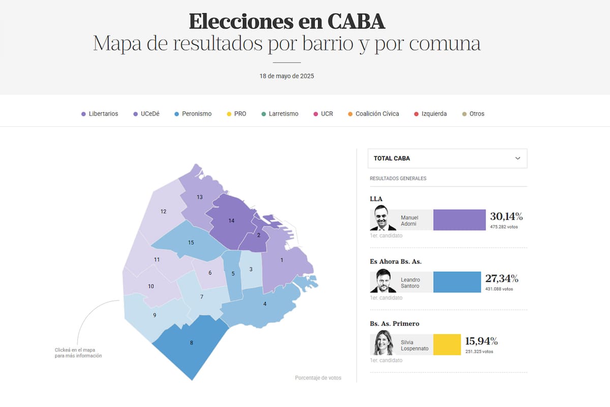 Mapa de los resultados en vivo de las Elecciones CABA 2024
