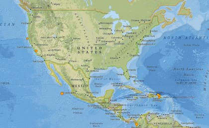 Mapa de los sismos ocurridos en Estados Unidos y el Caribe en las últimas 24 horas