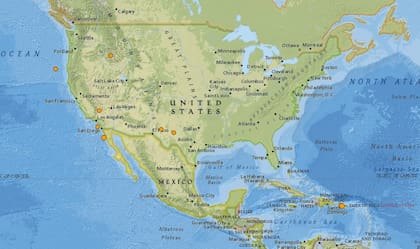 Mapa de los sismos ocurridos en Estados Unidos y el Caribe en las últimas 24 horas