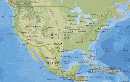 Mapa de los sismos ocurridos en Estados Unidos y el Caribe en las últimas 24 horas