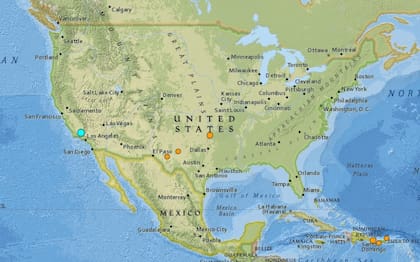 Mapa de los sismos ocurridos en Estados Unidos y el Caribe en las últimas 24 horas
