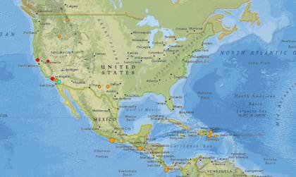 Mapa de los sismos ocurridos en Estados Unidos y el Caribe en las últimas 24 horas