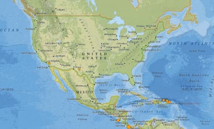 Mapa de los sismos ocurridos en Estados Unidos y el Caribe en las últimas 24 horas