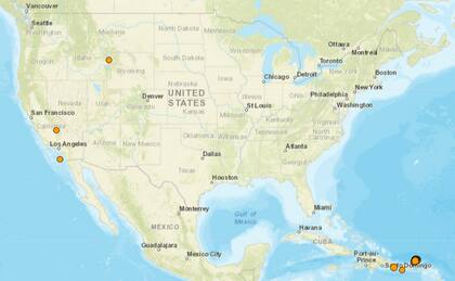 Mapa de los sismos ocurridos en Estados Unidos y el Caribe el 31 de enero