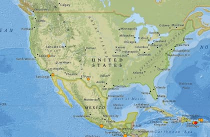 Mapa de los sismos ocurridos en Estados Unidos y el Caribe el 4 de febrero