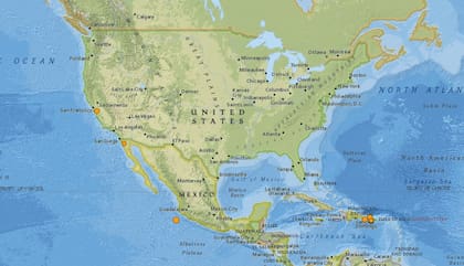 Mapa de los sismos ocurridos en Estados Unidos y el Caribe en las últimas 24 horas