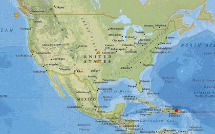 Mapa de los sismos ocurridos en Estados Unidos y el Caribe en las últimas 24 horas