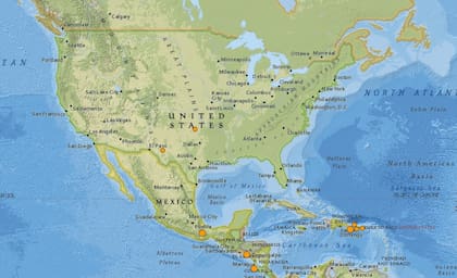 Mapa de los sismos ocurridos en Estados Unidos y el Caribe en las últimas 24 horas
