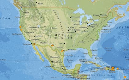 Mapa de los sismos ocurridos en Estados Unidos y el Caribe en las últimas 24 horas