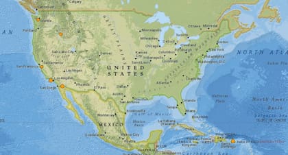 Mapa de los sismos ocurridos en Estados Unidos y el Caribe en las últimas 24 horas