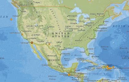 Mapa de los sismos ocurridos en Estados Unidos y el Caribe en las últimas 24 horas