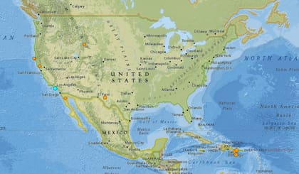 Mapa de los sismos ocurridos en Estados Unidos y el Caribe en las últimas 24 horas