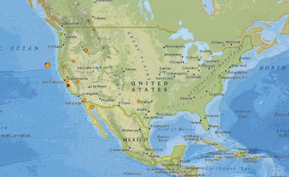Mapa de los sismos ocurridos en Estados Unidos y el Caribe el 29 de febrero