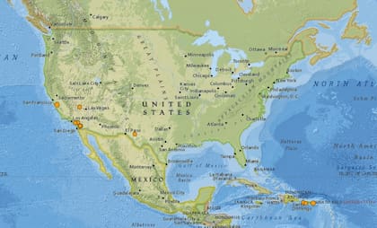 Mapa de los sismos ocurridos en Estados Unidos y el Caribe en las últimas 24 horas