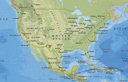 Mapa de los sismos ocurridos en Estados Unidos y el Caribe en las últimas 24 horas