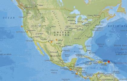 Mapa de los sismos ocurridos en Estados Unidos y el Caribe en las últimas 24 horas