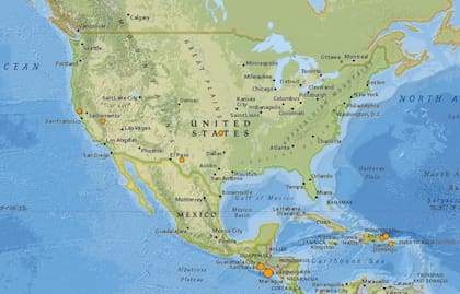 Mapa de los sismos ocurridos en Estados Unidos y el Caribe en las últimas 24 horas