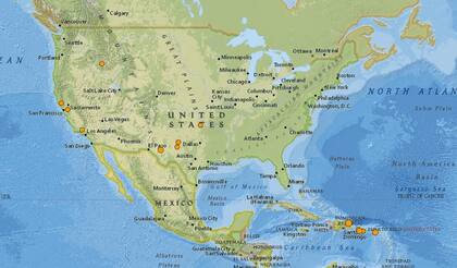 Mapa de los sismos ocurridos en Estados Unidos y el Caribe el 1° de febrero