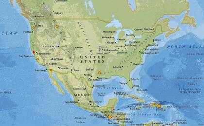Mapa de los sismos ocurridos en Estados Unidos y el Caribe en las últimas 24 horas