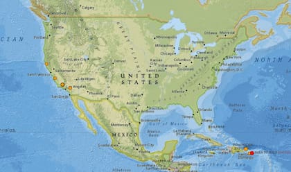 Mapa de los sismos ocurridos en Estados Unidos y el Caribe en las últimas 24 horas