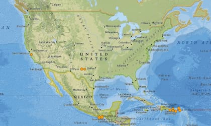 Mapa de los sismos ocurridos en Estados Unidos y el Caribe en las últimas 24 horas