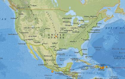 Mapa de los sismos ocurridos en Estados Unidos y el Caribe en las últimas 24 horas