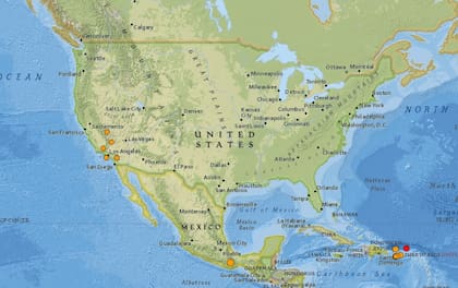 Mapa de los sismos ocurridos en Estados Unidos y el Caribe en las últimas 24 horas