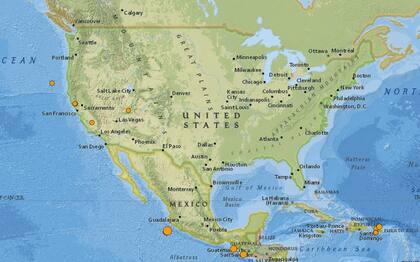 Mapa de los sismos ocurridos en Estados Unidos y el Caribe en las últimas 24 horas