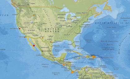 Mapa de los sismos ocurridos en Estados Unidos y el Caribe en las últimas 24 horas