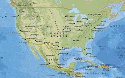 Mapa de los sismos ocurridos en Estados Unidos y el Caribe el 28 de febrero