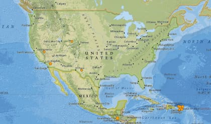 Mapa de los sismos ocurridos en Estados Unidos y el Caribe en las últimas 24 horas