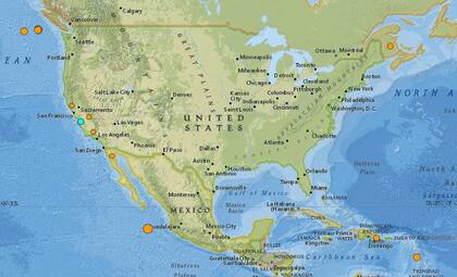 Mapa de los sismos ocurridos en Estados Unidos y el Caribe en las últimas 24 horas