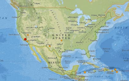 Mapa de los sismos ocurridos en Estados Unidos y el Caribe en las últimas 24 horas