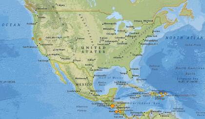Mapa de los sismos ocurridos en Estados Unidos y el Caribe en las últimas 24 horas